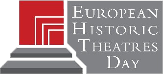 Logo for European Historic Theatres Day featuring red stepped blocks on the left and a gray panel with serif text reading 'European Historic Theatres Day'.
